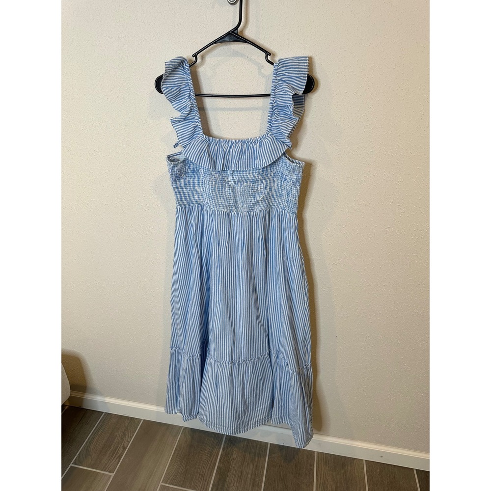 Vineyard Vines Striped Smocked Midi Dress Hull Blue Ruffle Tiered Cotton NWT M - Picture 3 of 4